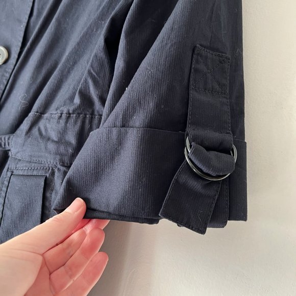 LOFT Navy Jacket with Ruffle Collar, Belted Waist - Size 10 - Picture 3 of 4